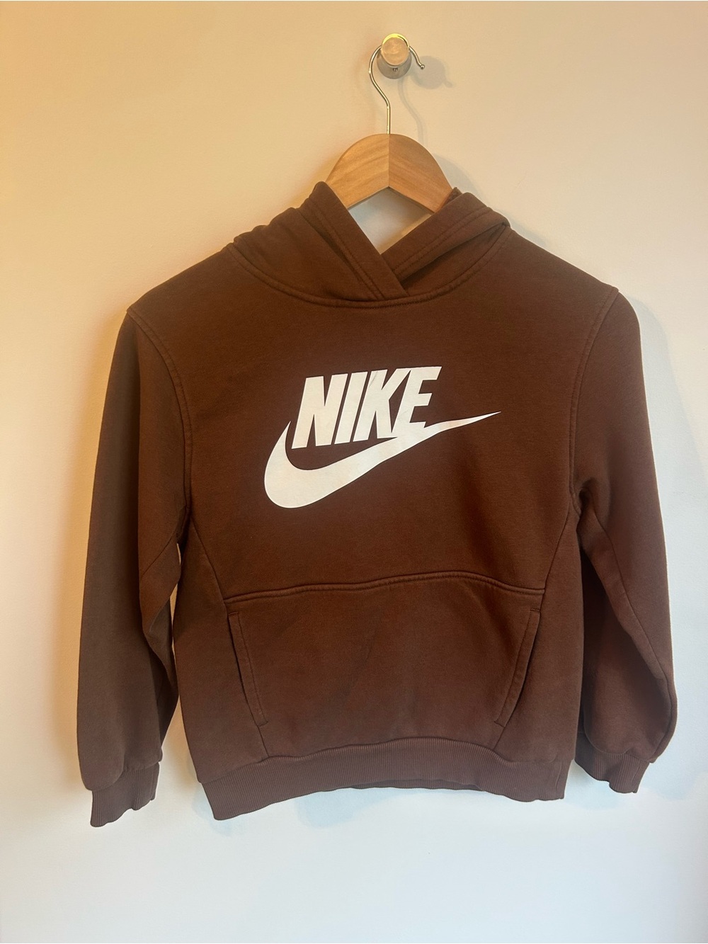 Nike Kids Brown Hoodie with White Swoosh